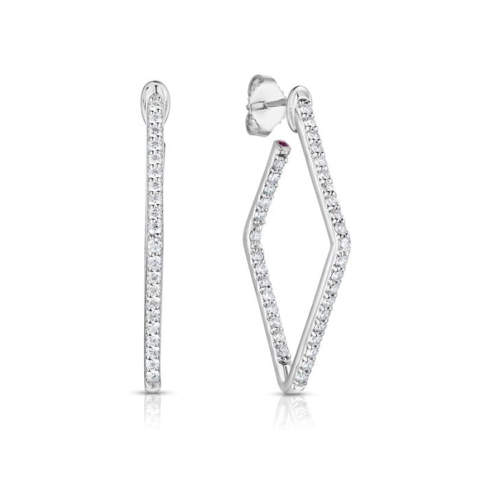 Roberto Coin Classic Hoop 18K White Gold Diamond Earrings