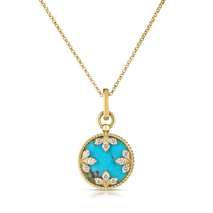 Roberto Coin Venetian Princess 18K Yellow Gold Diamond and Turquoise Necklace