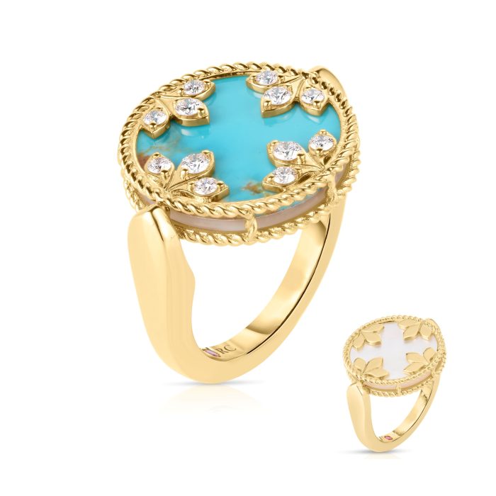 Roberto Coin Venetian Princess 18K Yellow Gold Diamond and Turquoise Ring