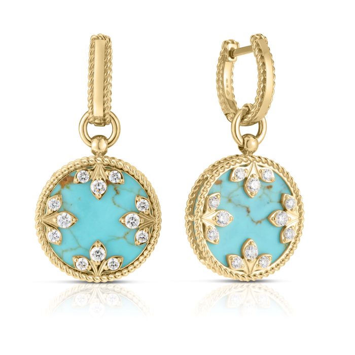 Roberto Coin Venetian Princess 18K Yellow Gold Diamond and Turquoise Earrings